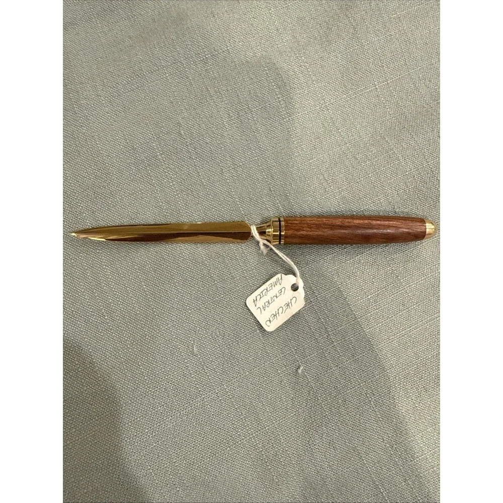 Vintage Wooden Handle Brass Letter Opener Desk Mail Knife